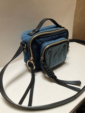 See by Chloé Patti Camera Bag Denim Blue & Black Crossbody Blue Jeans top handle